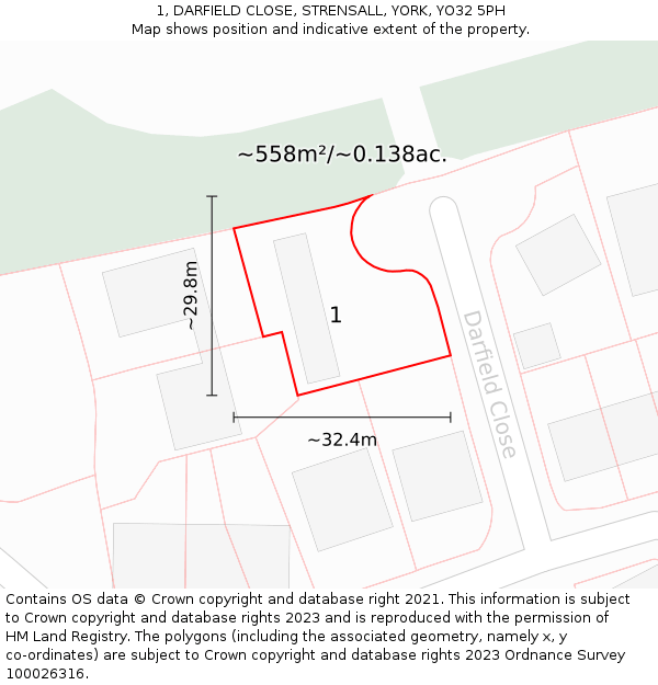 1, DARFIELD CLOSE, STRENSALL, YORK, YO32 5PH: Plot and title map