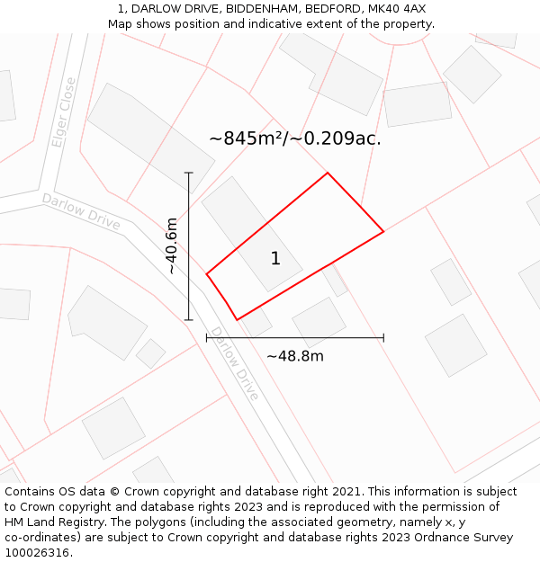 1, DARLOW DRIVE, BIDDENHAM, BEDFORD, MK40 4AX: Plot and title map