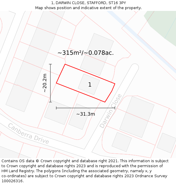 1, DARWIN CLOSE, STAFFORD, ST16 3PY: Plot and title map