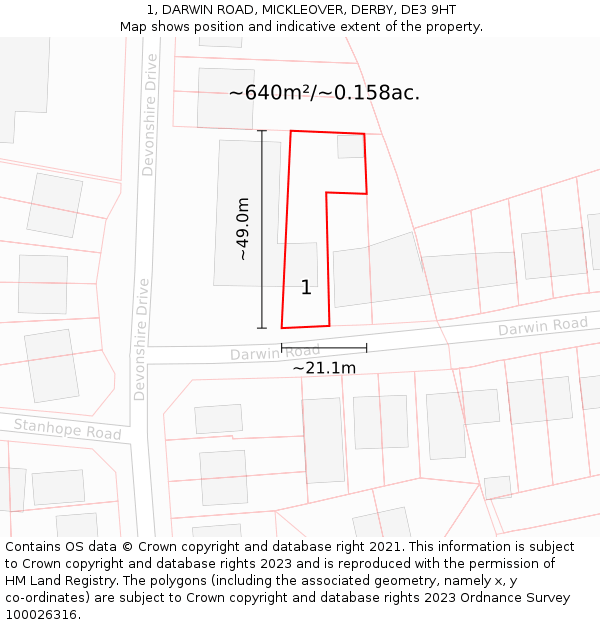 1, DARWIN ROAD, MICKLEOVER, DERBY, DE3 9HT: Plot and title map