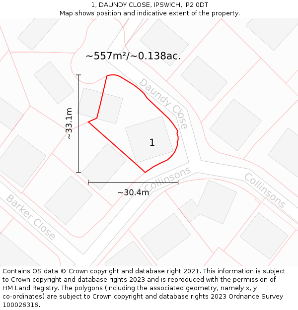 1, DAUNDY CLOSE, IPSWICH, IP2 0DT: Plot and title map