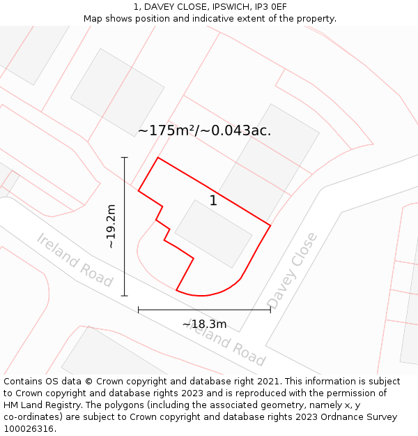 1, DAVEY CLOSE, IPSWICH, IP3 0EF: Plot and title map