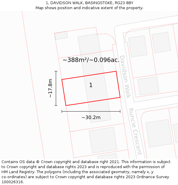 1, DAVIDSON WALK, BASINGSTOKE, RG23 8BY: Plot and title map