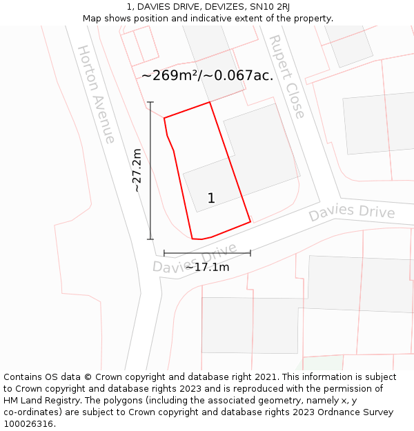 1, DAVIES DRIVE, DEVIZES, SN10 2RJ: Plot and title map