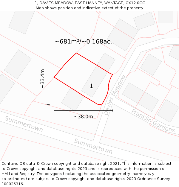 1, DAVIES MEADOW, EAST HANNEY, WANTAGE, OX12 0GG: Plot and title map