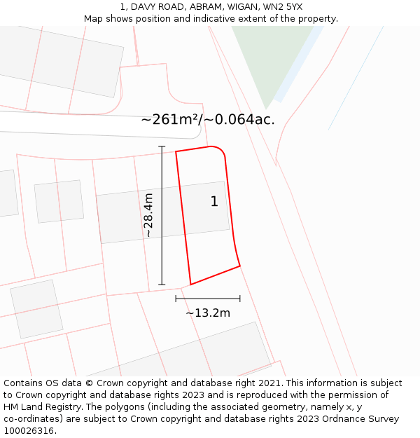 1, DAVY ROAD, ABRAM, WIGAN, WN2 5YX: Plot and title map