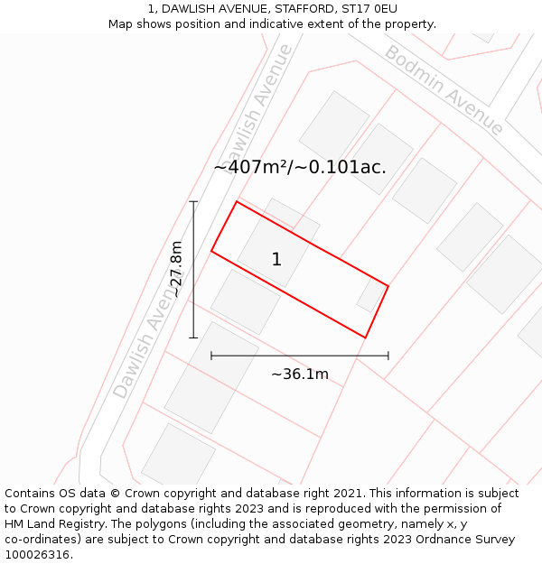 1, DAWLISH AVENUE, STAFFORD, ST17 0EU: Plot and title map