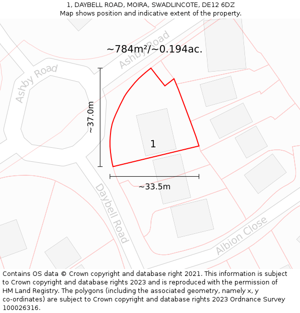 1, DAYBELL ROAD, MOIRA, SWADLINCOTE, DE12 6DZ: Plot and title map
