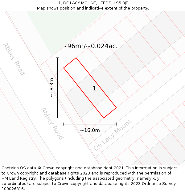 1, DE LACY MOUNT, LEEDS, LS5 3JF: Plot and title map