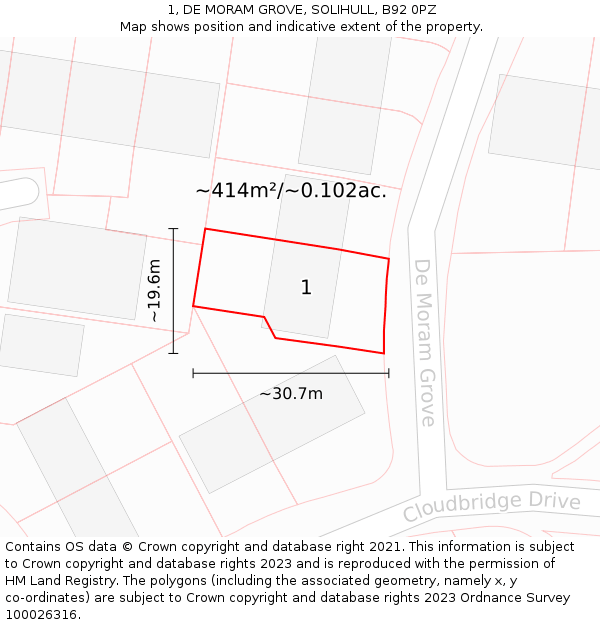 1, DE MORAM GROVE, SOLIHULL, B92 0PZ: Plot and title map