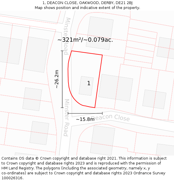 1, DEACON CLOSE, OAKWOOD, DERBY, DE21 2BJ: Plot and title map