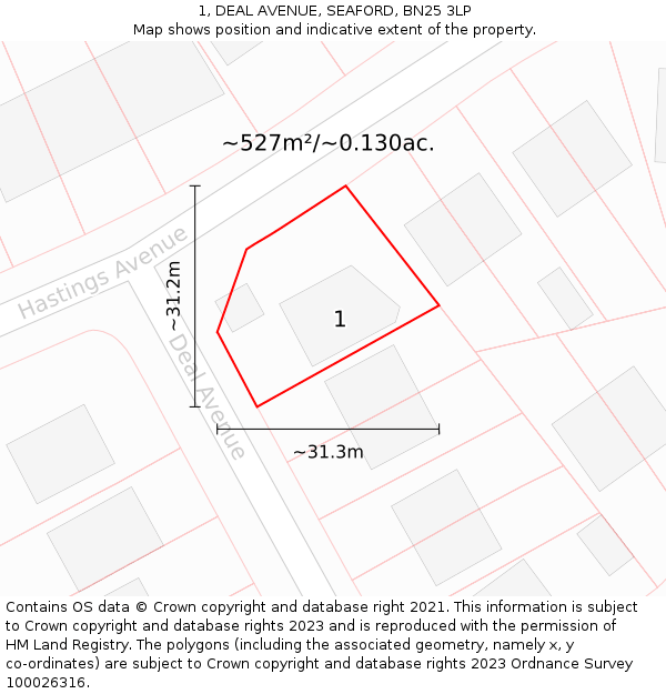1, DEAL AVENUE, SEAFORD, BN25 3LP: Plot and title map