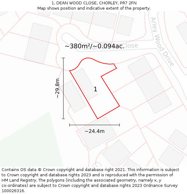1, DEAN WOOD CLOSE, CHORLEY, PR7 2FN: Plot and title map