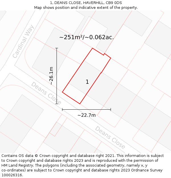 1, DEANS CLOSE, HAVERHILL, CB9 0DS: Plot and title map