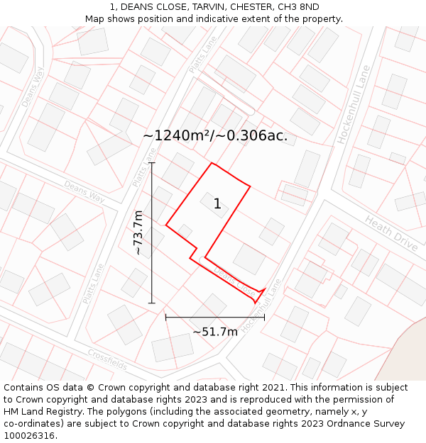 1, DEANS CLOSE, TARVIN, CHESTER, CH3 8ND: Plot and title map