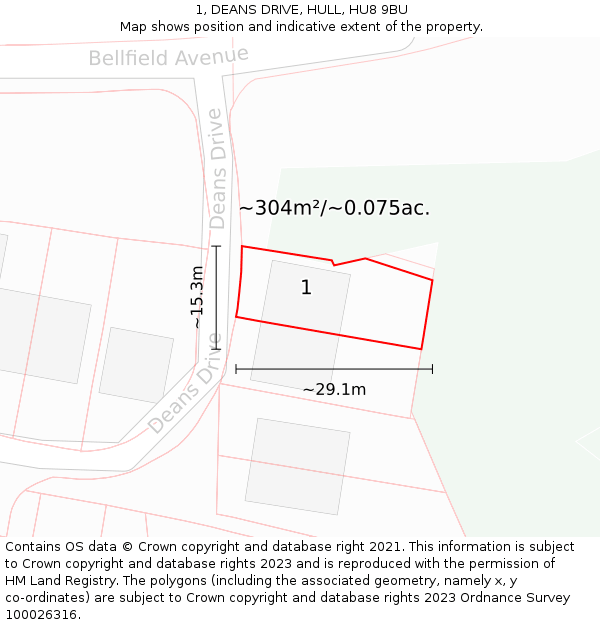 1, DEANS DRIVE, HULL, HU8 9BU: Plot and title map