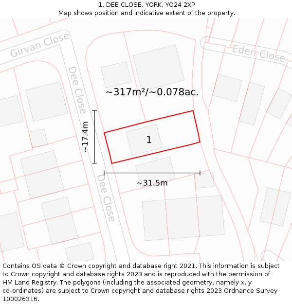 1, DEE CLOSE, YORK, YO24 2XP: Plot and title map