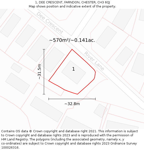 1, DEE CRESCENT, FARNDON, CHESTER, CH3 6QJ: Plot and title map