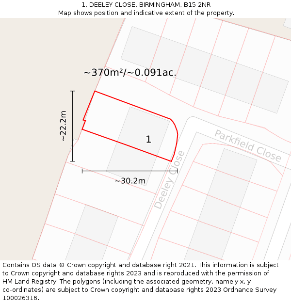1, DEELEY CLOSE, BIRMINGHAM, B15 2NR: Plot and title map