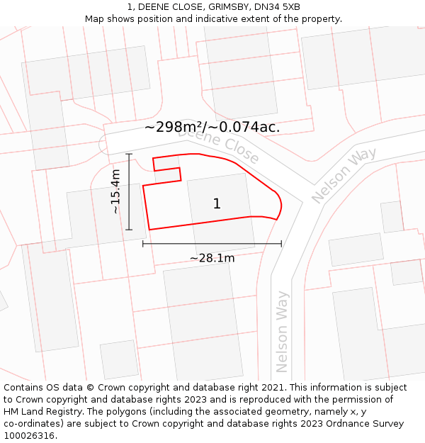 1, DEENE CLOSE, GRIMSBY, DN34 5XB: Plot and title map