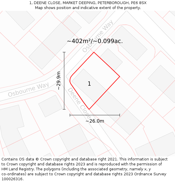 1, DEENE CLOSE, MARKET DEEPING, PETERBOROUGH, PE6 8SX: Plot and title map