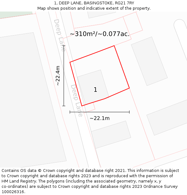 1, DEEP LANE, BASINGSTOKE, RG21 7RY: Plot and title map