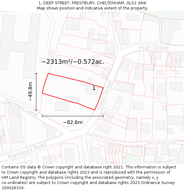 1, DEEP STREET, PRESTBURY, CHELTENHAM, GL52 3AW: Plot and title map