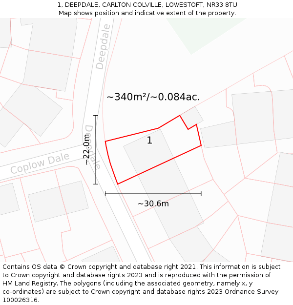 1, DEEPDALE, CARLTON COLVILLE, LOWESTOFT, NR33 8TU: Plot and title map