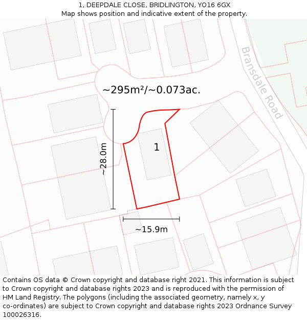 1, DEEPDALE CLOSE, BRIDLINGTON, YO16 6GX: Plot and title map