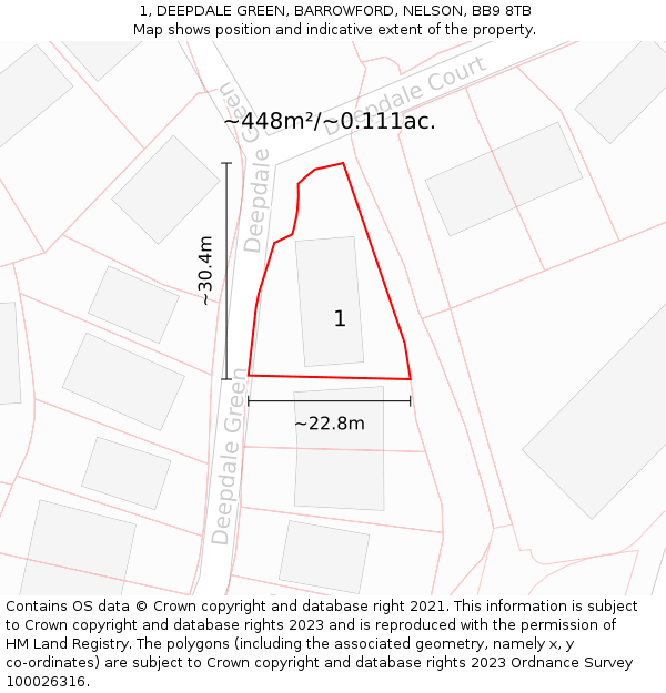 1, DEEPDALE GREEN, BARROWFORD, NELSON, BB9 8TB: Plot and title map