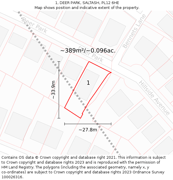 1, DEER PARK, SALTASH, PL12 6HE: Plot and title map