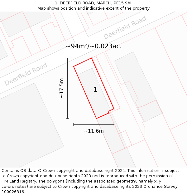 1, DEERFIELD ROAD, MARCH, PE15 9AH: Plot and title map