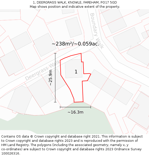 1, DEERGRASS WALK, KNOWLE, FAREHAM, PO17 5GD: Plot and title map