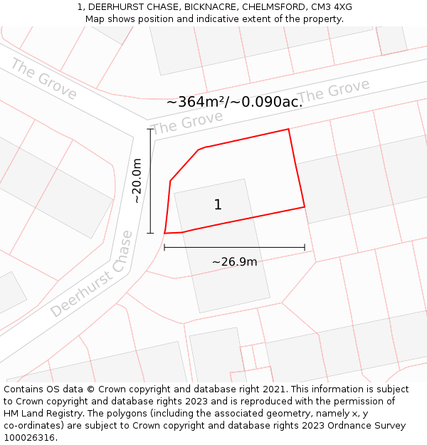 1, DEERHURST CHASE, BICKNACRE, CHELMSFORD, CM3 4XG: Plot and title map