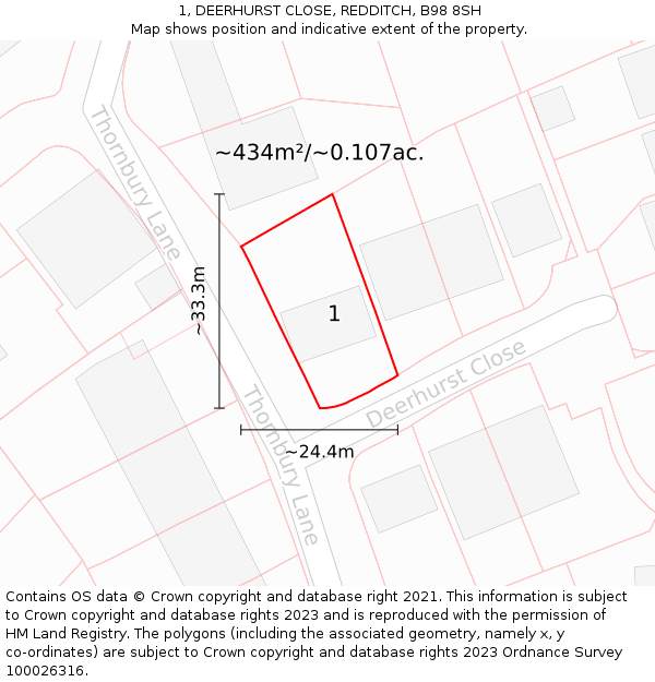 1, DEERHURST CLOSE, REDDITCH, B98 8SH: Plot and title map