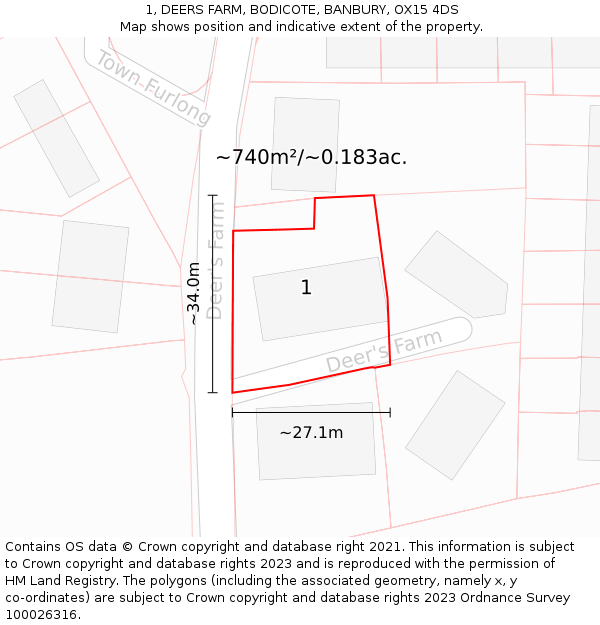 1, DEERS FARM, BODICOTE, BANBURY, OX15 4DS: Plot and title map