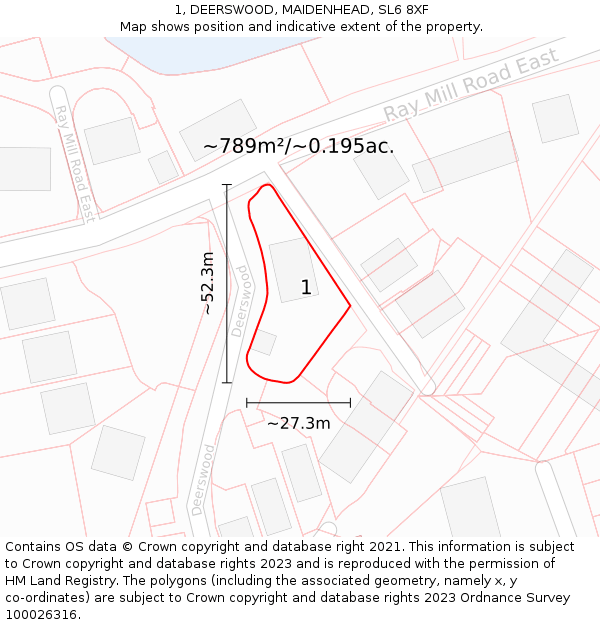 1, DEERSWOOD, MAIDENHEAD, SL6 8XF: Plot and title map