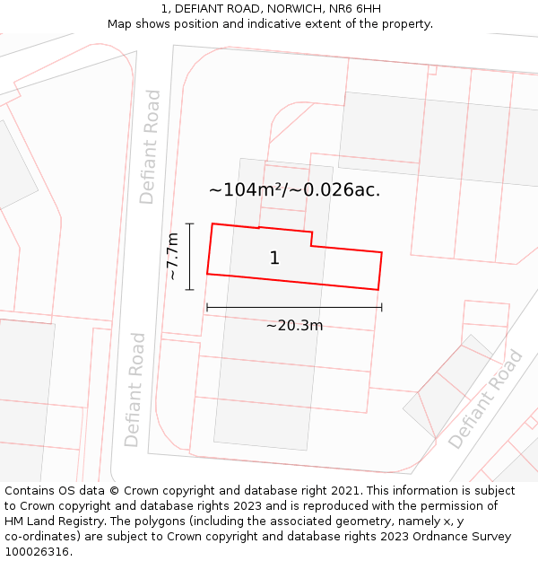 1, DEFIANT ROAD, NORWICH, NR6 6HH: Plot and title map