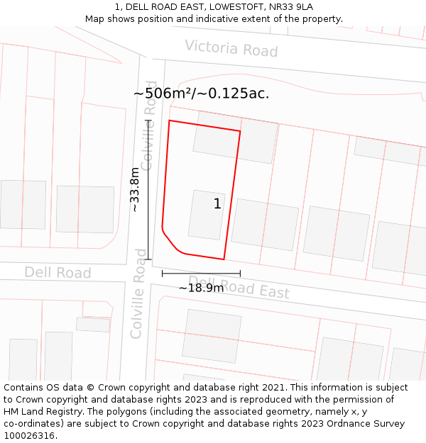 1, DELL ROAD EAST, LOWESTOFT, NR33 9LA: Plot and title map