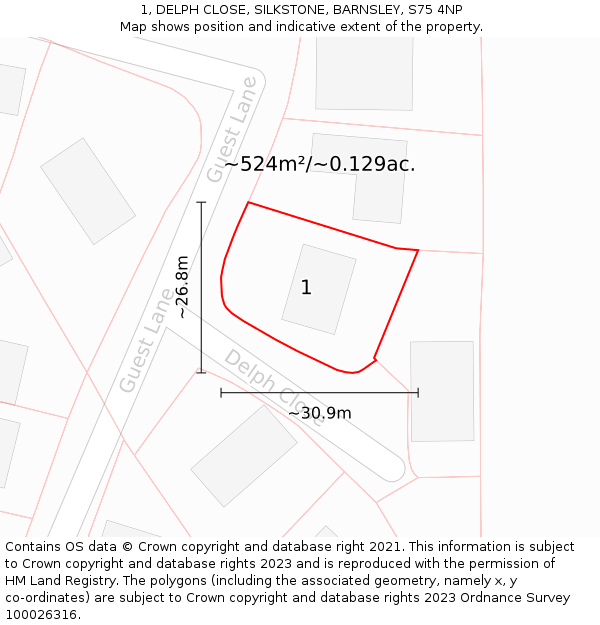1, DELPH CLOSE, SILKSTONE, BARNSLEY, S75 4NP: Plot and title map