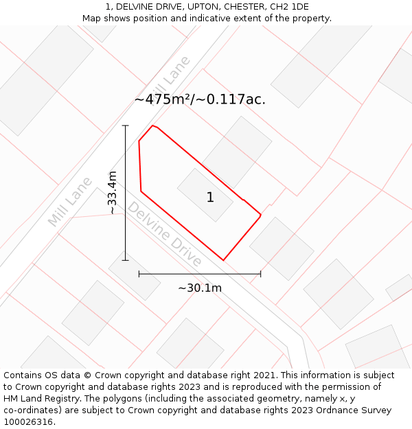 1, DELVINE DRIVE, UPTON, CHESTER, CH2 1DE: Plot and title map