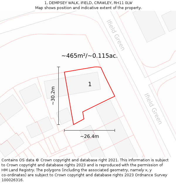 1, DEMPSEY WALK, IFIELD, CRAWLEY, RH11 0LW: Plot and title map