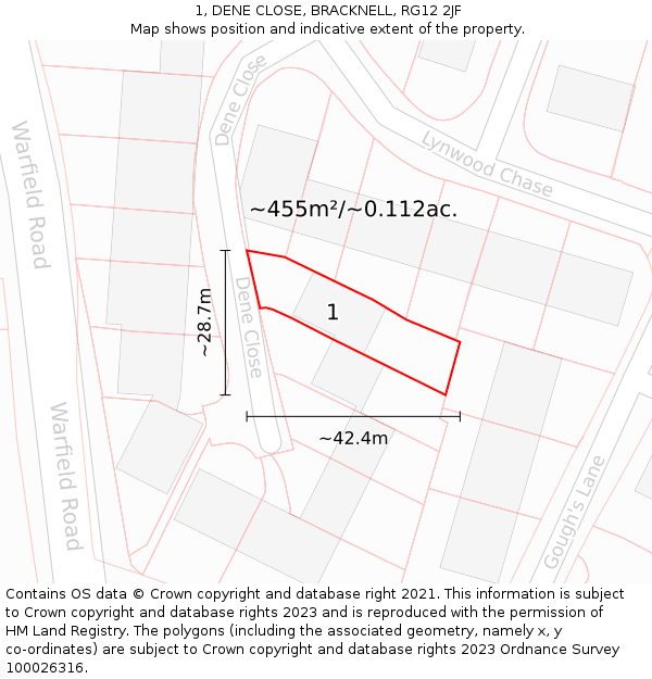 1, DENE CLOSE, BRACKNELL, RG12 2JF: Plot and title map