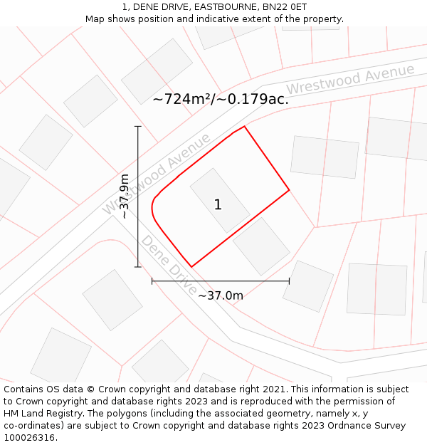 1, DENE DRIVE, EASTBOURNE, BN22 0ET: Plot and title map