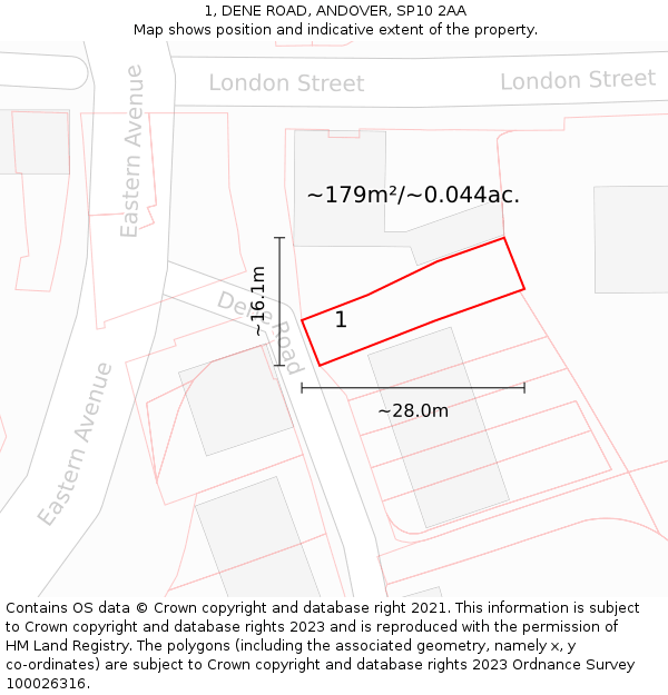 1, DENE ROAD, ANDOVER, SP10 2AA: Plot and title map