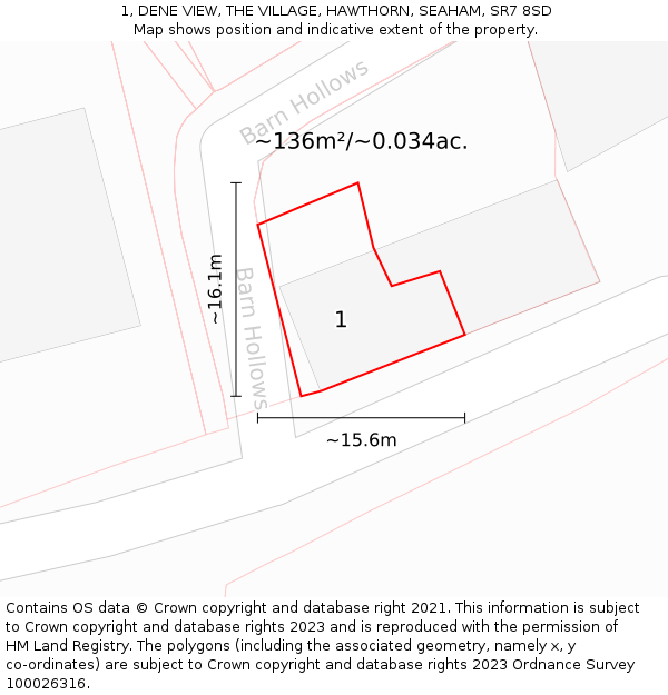 1, DENE VIEW, THE VILLAGE, HAWTHORN, SEAHAM, SR7 8SD: Plot and title map