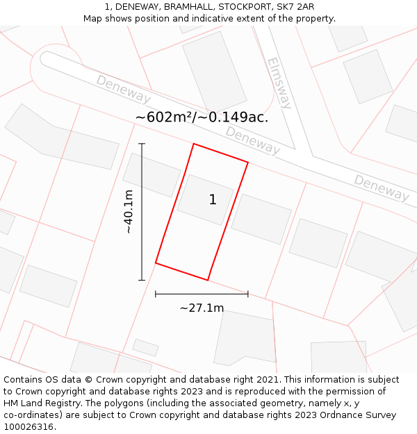 1, DENEWAY, BRAMHALL, STOCKPORT, SK7 2AR: Plot and title map