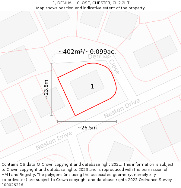 1, DENHALL CLOSE, CHESTER, CH2 2HT: Plot and title map