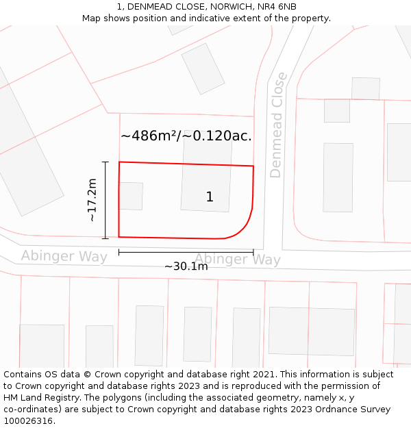 1, DENMEAD CLOSE, NORWICH, NR4 6NB: Plot and title map
