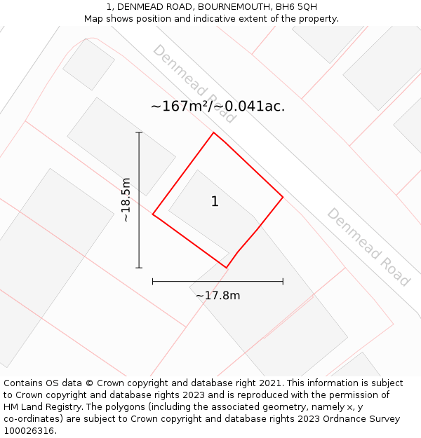 1, DENMEAD ROAD, BOURNEMOUTH, BH6 5QH: Plot and title map